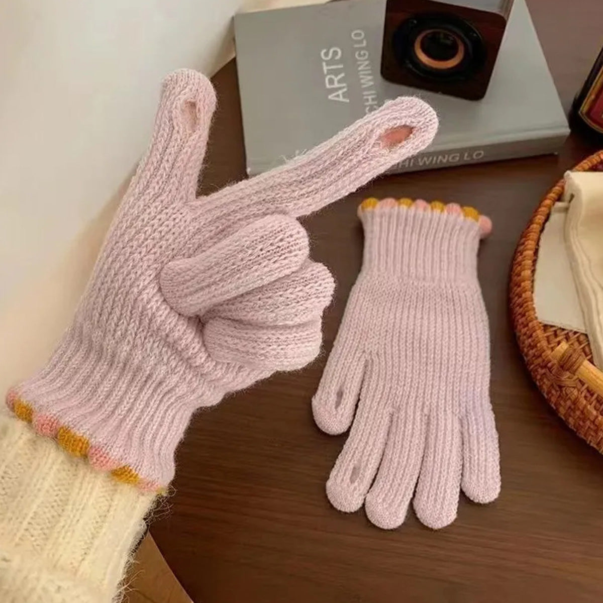 Knitted gloves for women thickened touch screen split finger gloves