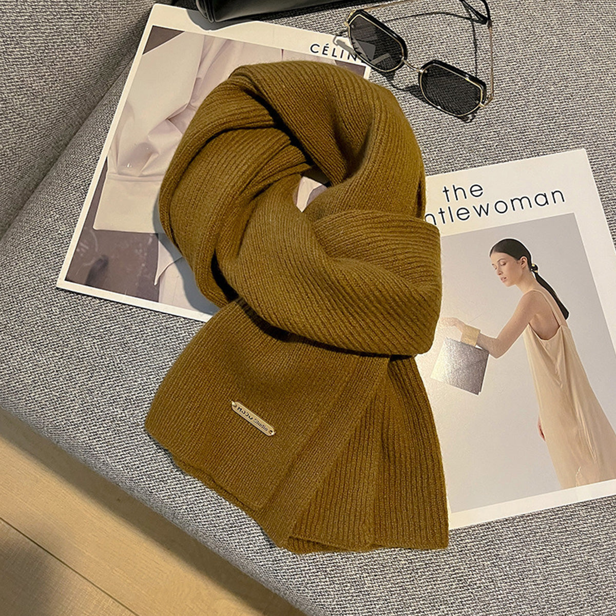 New Knitted Solid Color Small Scarf Thickened Scarf