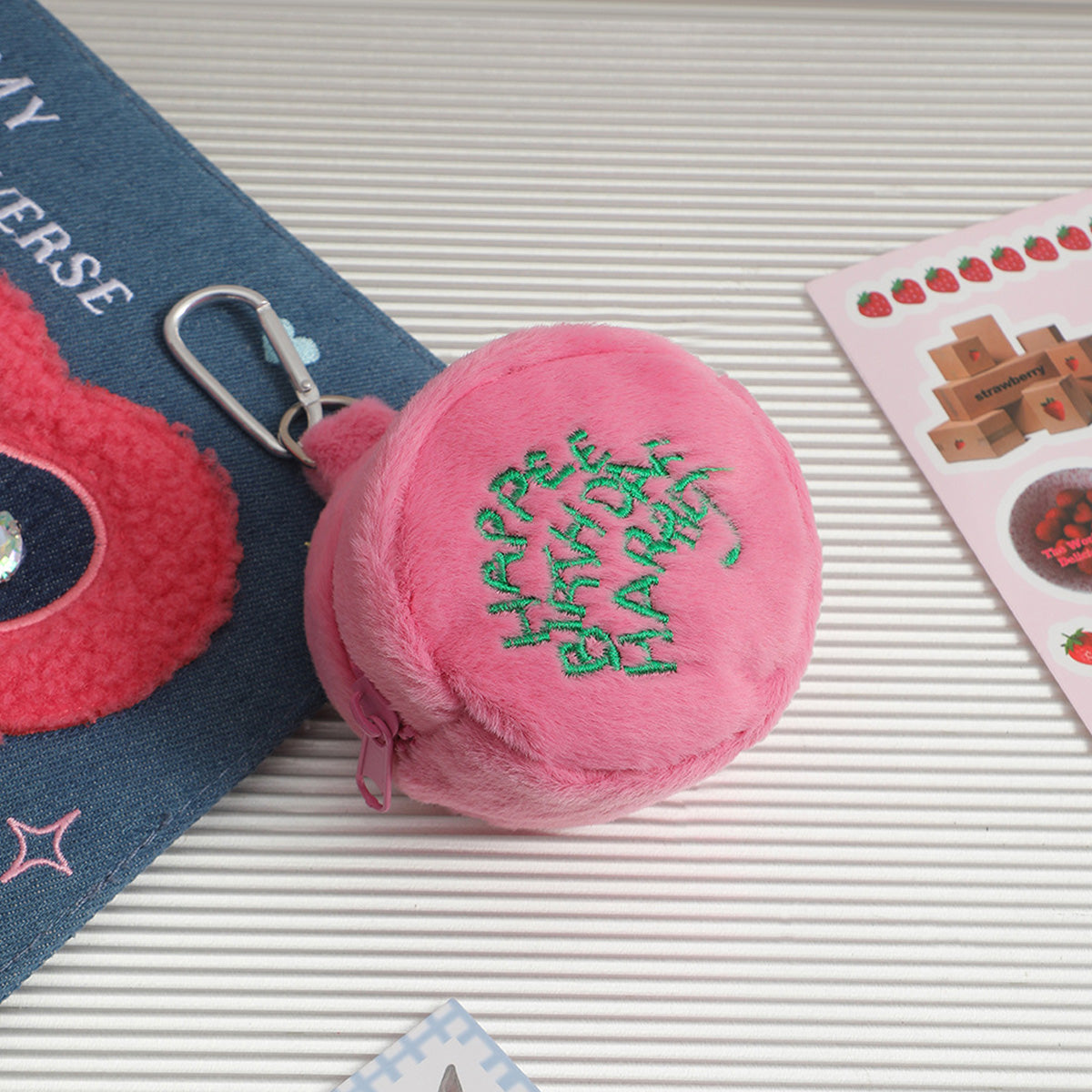 Korean Round Pink Plush Coin Purse