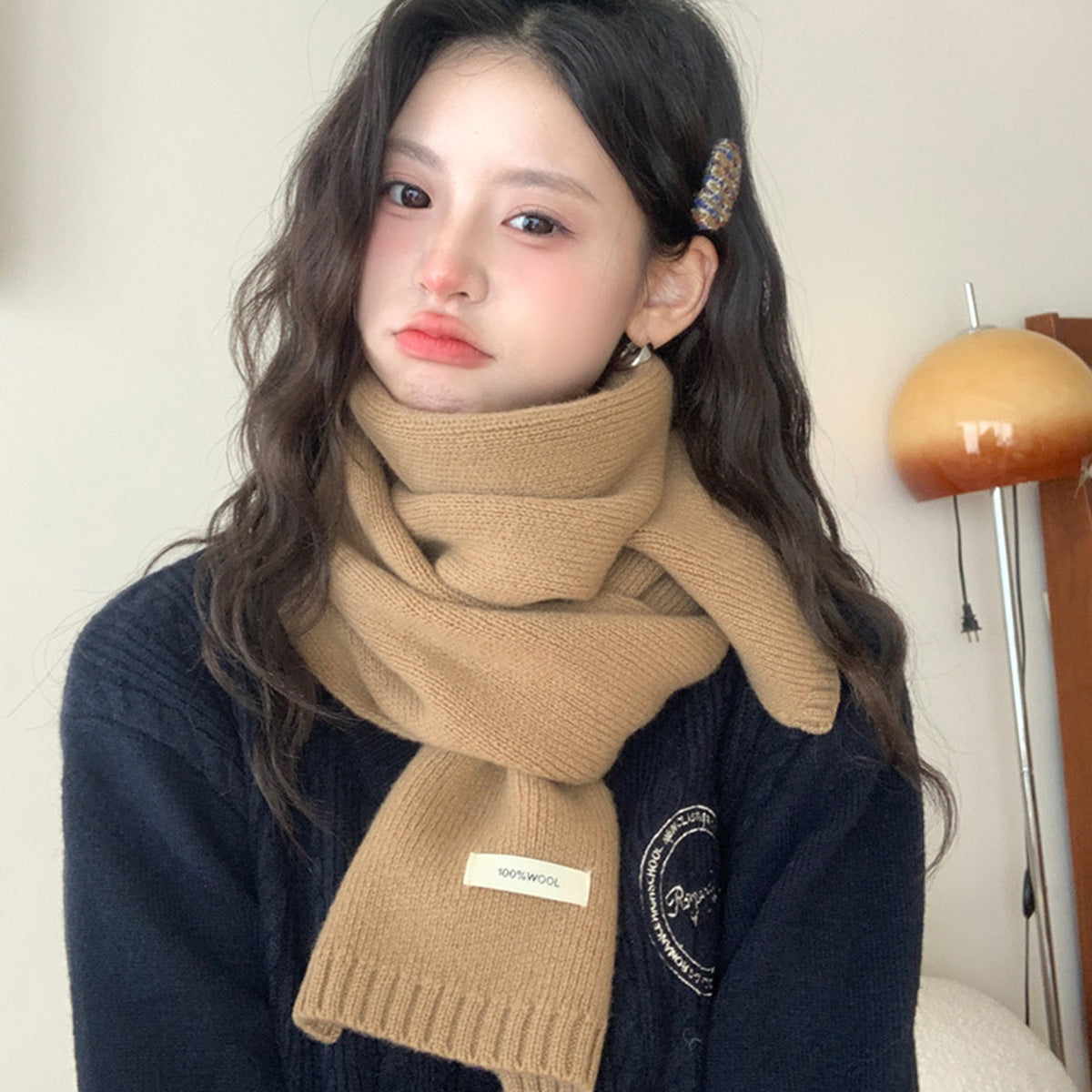 100% Sheep Wool Knitted Warm Thick Scarf