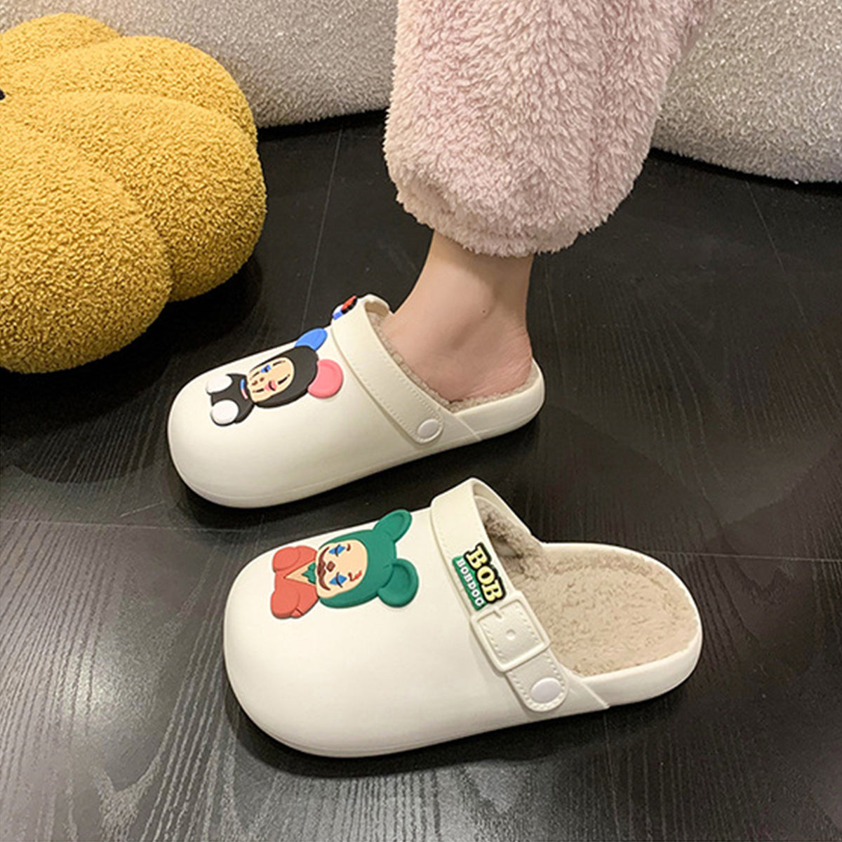 Waterproof Closed Toe Cotton Slippers Cartoon Fur Slippers