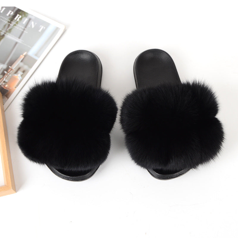 European American Fashion Fox Fur Slippers Women's Fur Slippers