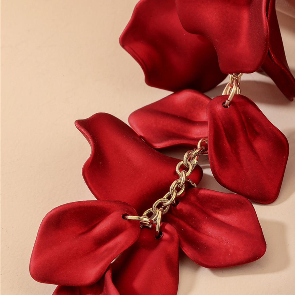 European American Rose Petal Long Tassel Earrings