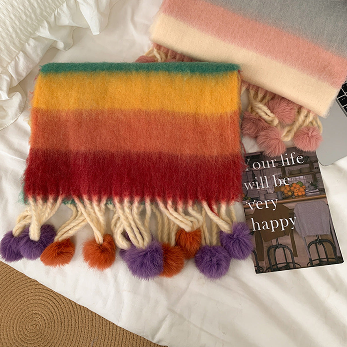 Women's Winter Color Matching Tassel Scarf