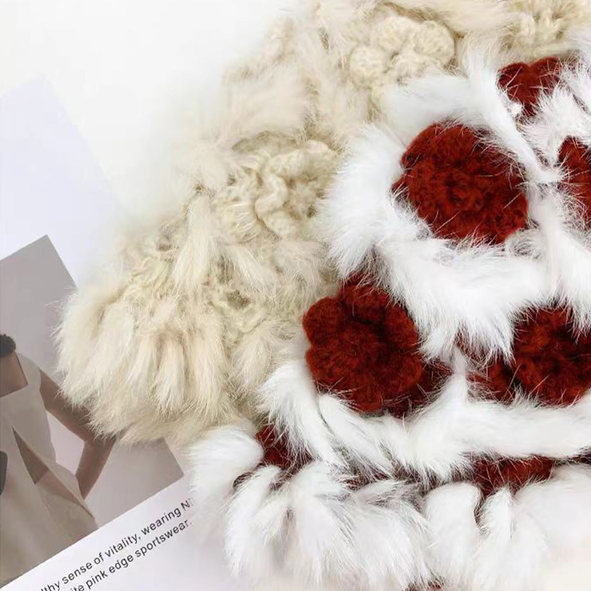 Rabbit Fur Flower Knitted Plush Hat for Women in Autumn