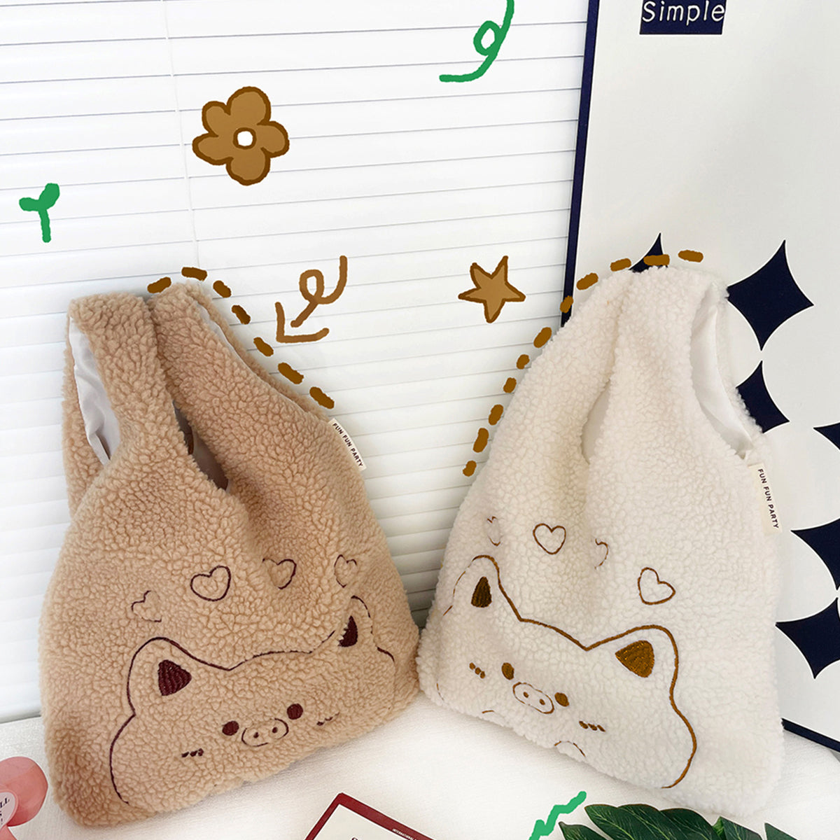 Plush Handbag Embroidered Lamb Wrist Bag