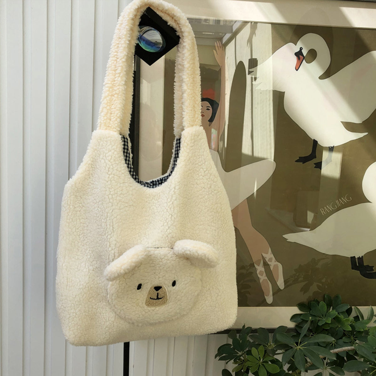 Cute Round-faced Bear Plush Shopping Bag