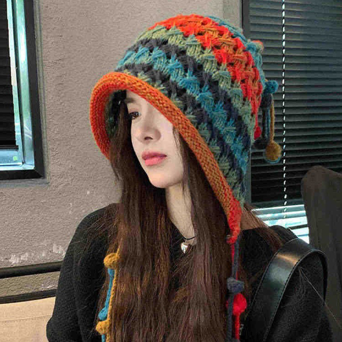 Imitation Hand-Crocheted Colorful Wool Hat