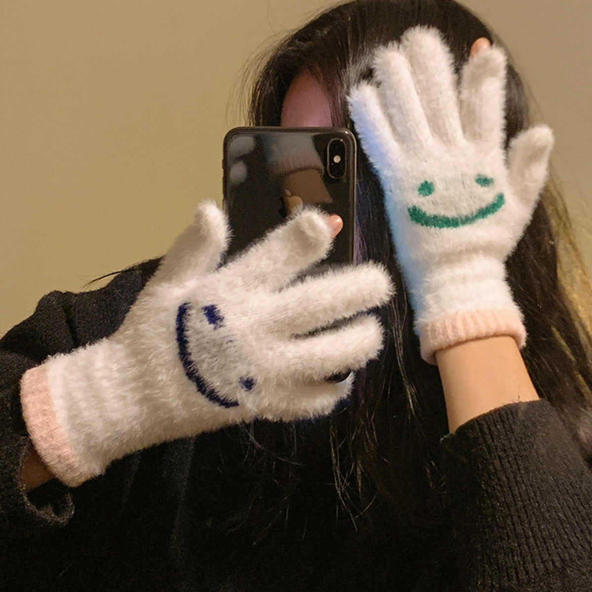 Mink Fur Fingerless Touch Screen Knitted Gloves