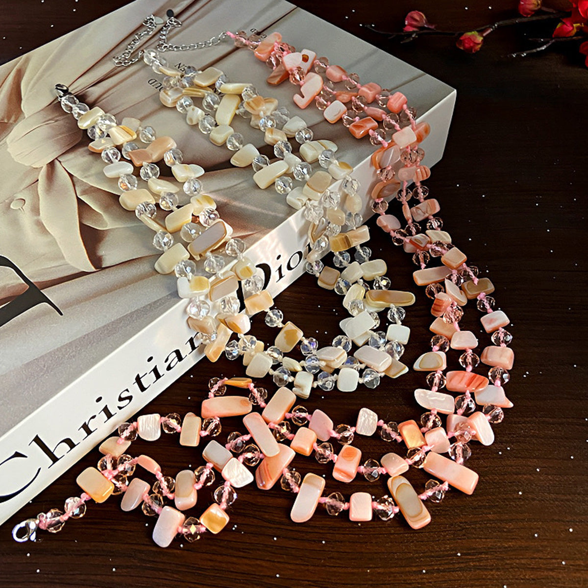 Personalized Three-Layer Shell Crystal Beaded Necklace