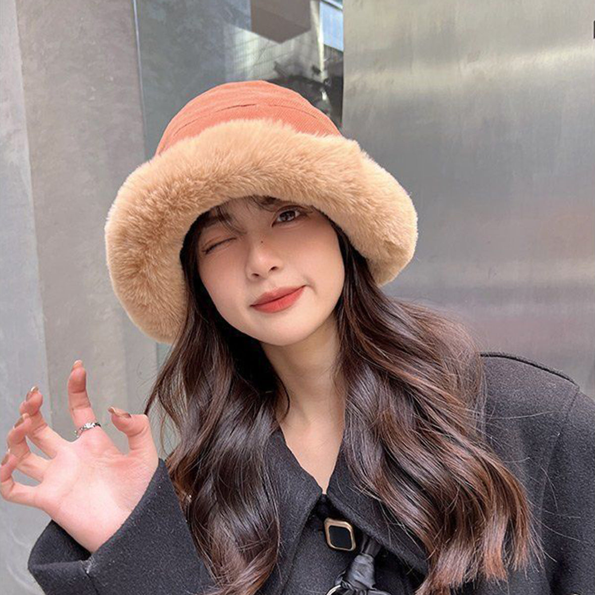 Simple Plush Fisherman Hat Plus Plush Warm Hat