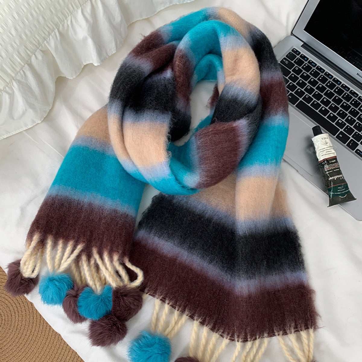 Women's Winter Color Matching Tassel Scarf