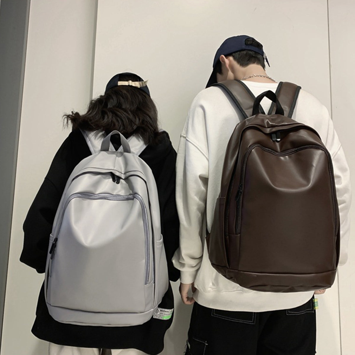 Men PU Soft Leather Large Capacity Backpack