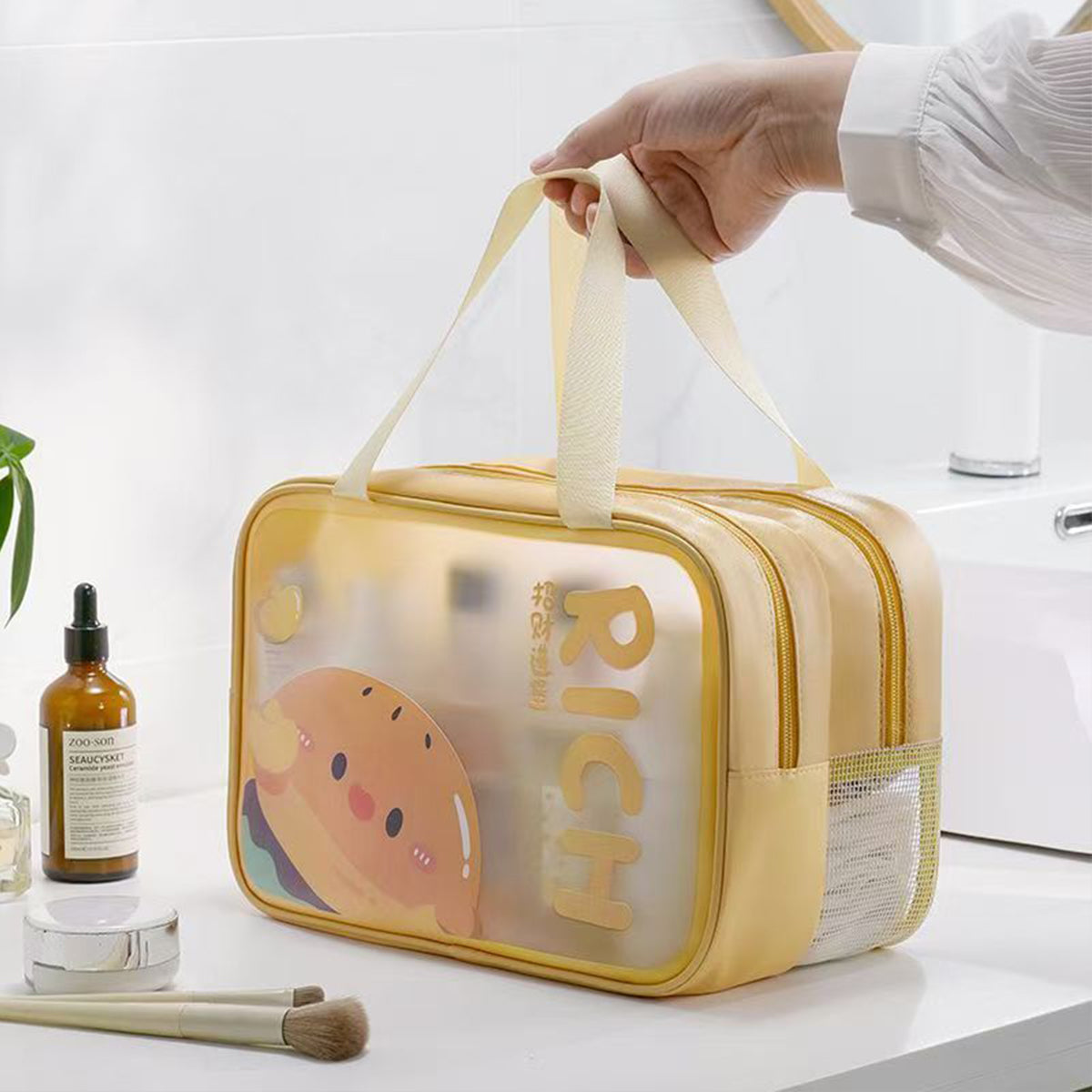 Large Capacity Portable Double-layer Cosmetic Toiletries Storage Bag