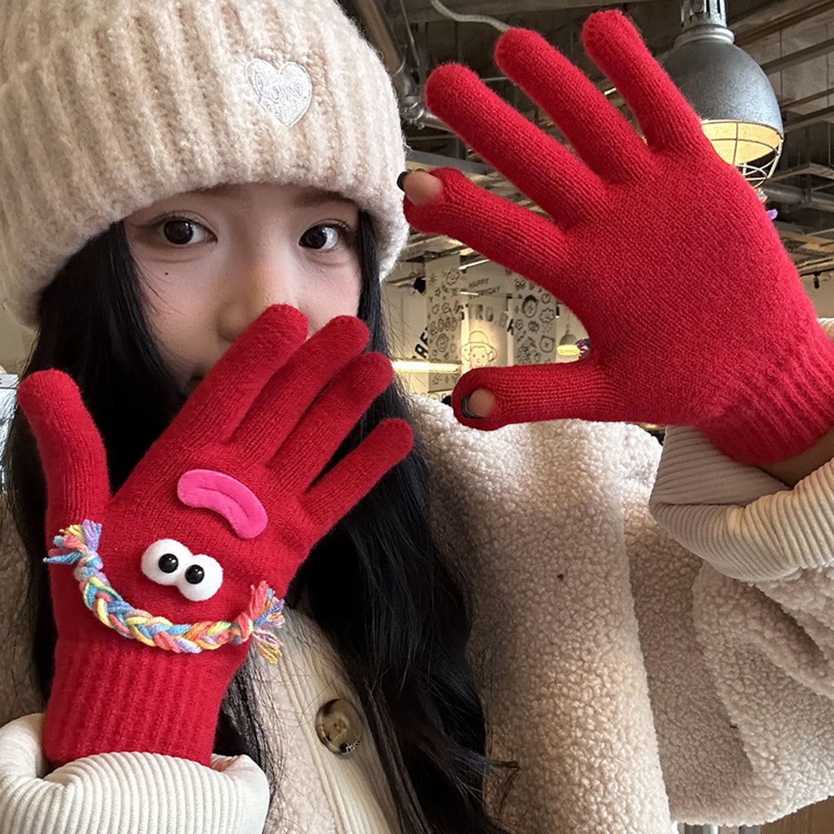 Funny Gloves Warm Fleece-lined Touch-screen Knitted Gloves