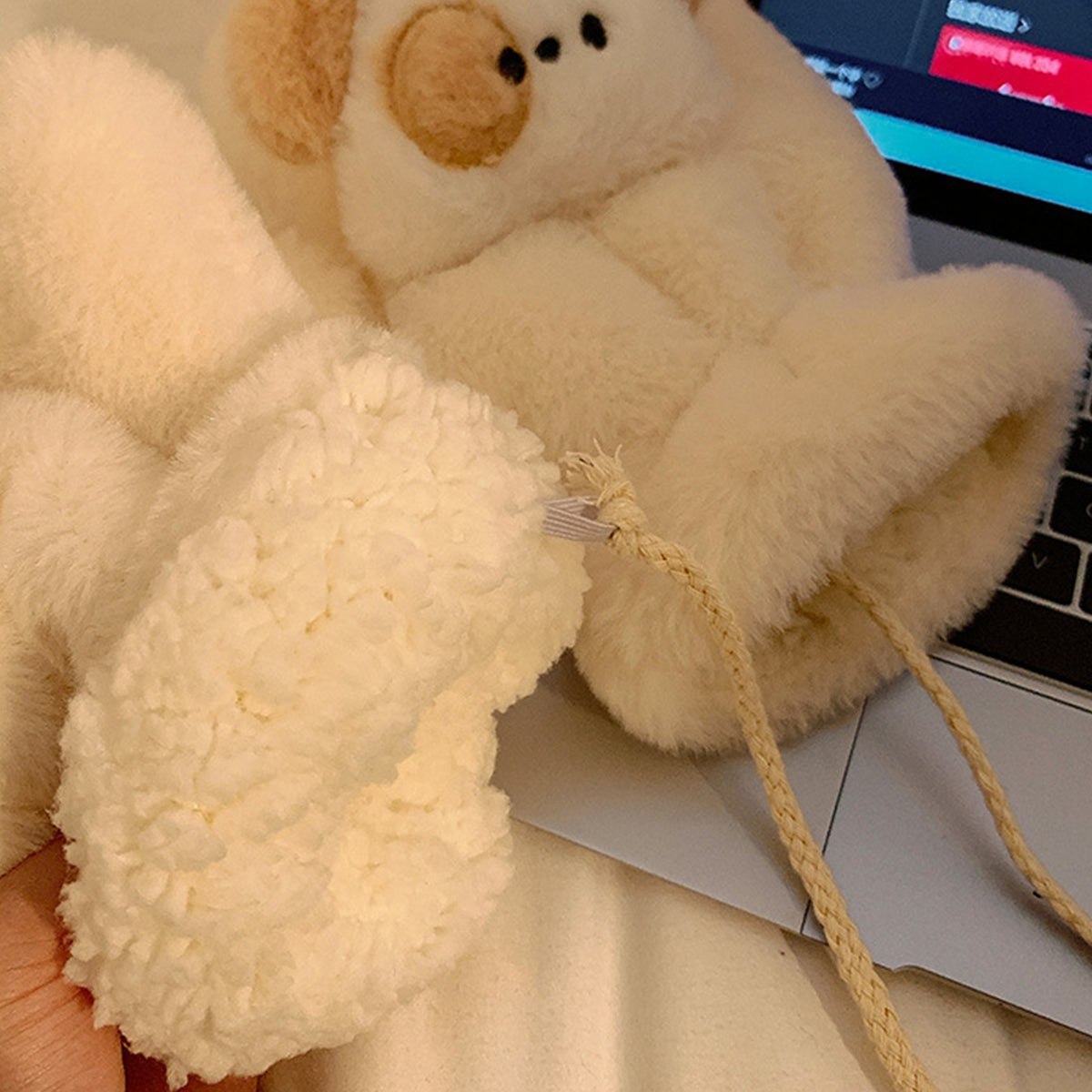 Cute Puppy Plush Scarf Short Cartoon Scarf Gloves
