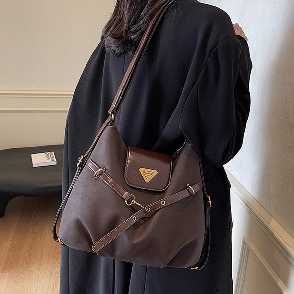 Retro Simple Patchwork Handbag Crossbody Backpack