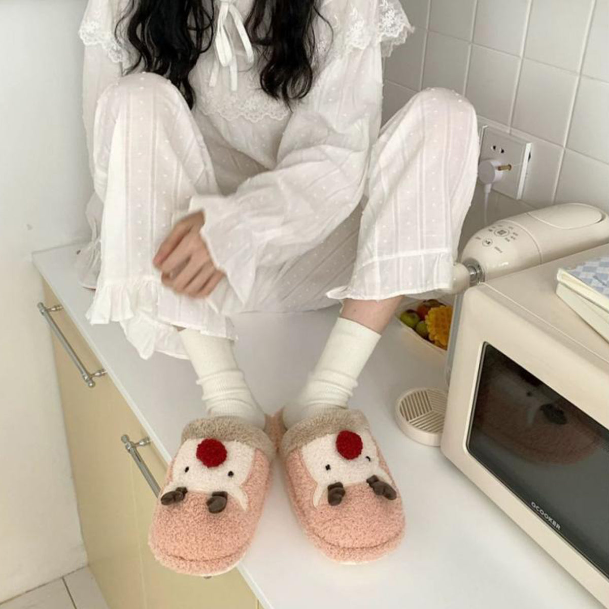 Winter Christmas Elk Plush Slippers Non-Slip Cotton Slippers