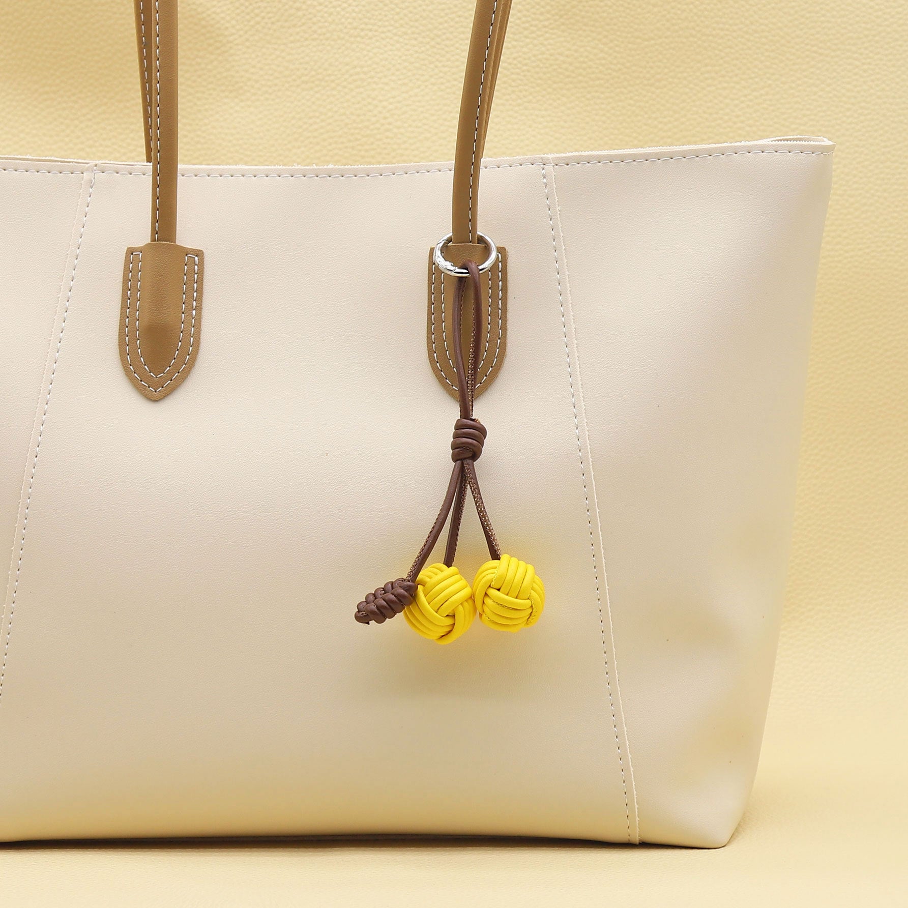 Handmade Customizable Keychain & Bag Charm: Miu-Style Woven Cherry & Two-Tone PU Ball Design