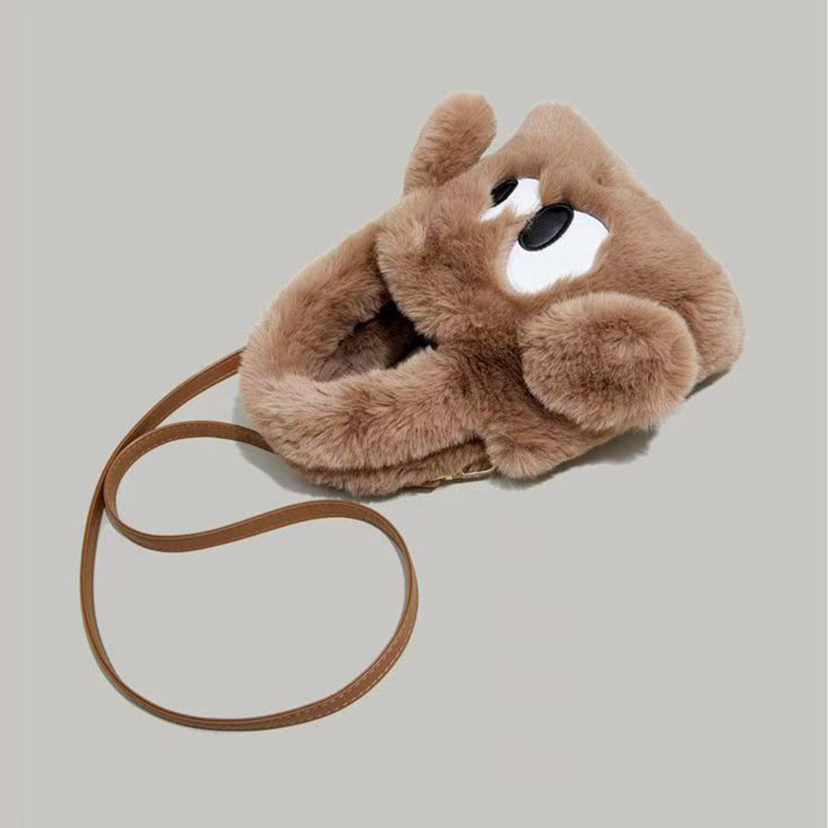 Women's Portable One-shoulder Tote Small Square Bag Big Eyes Cartoon Imitation Rabbit Plush Fashion Cute Crossbody Bag