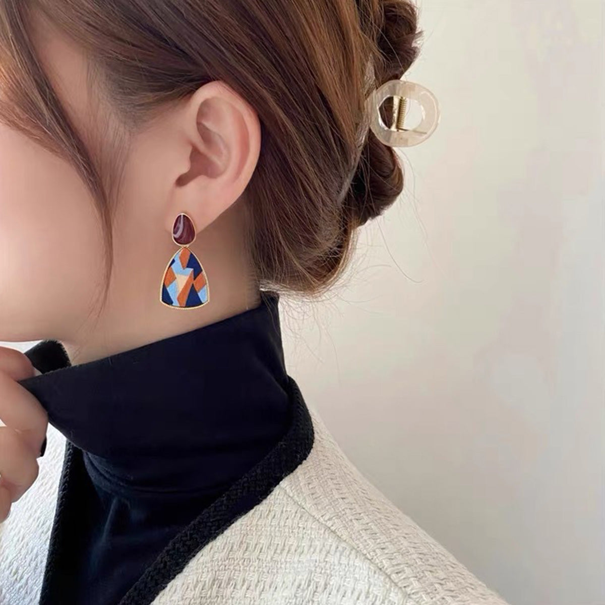 New Silver Needle Earrings Triangular Ethnic Earrings
