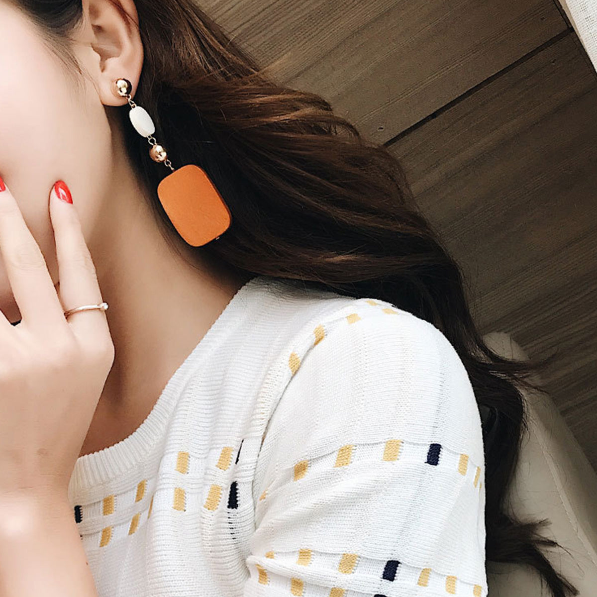 Ladies Retro Long Wooden Earrings