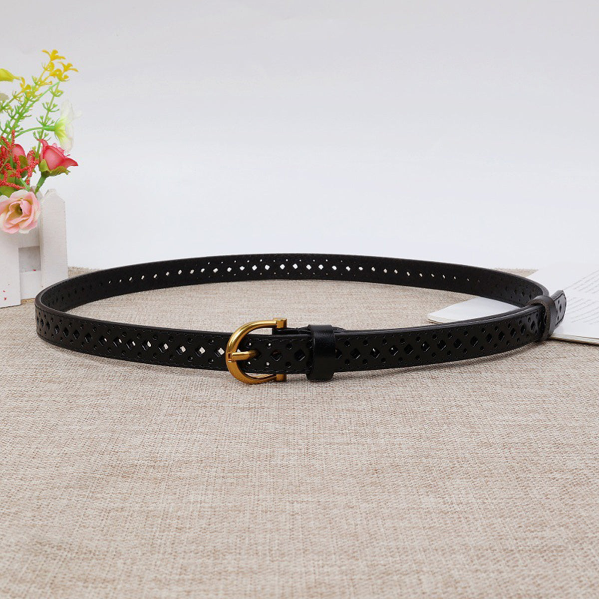 Top-Grain Cowhide Brown Retro Hollow Belt