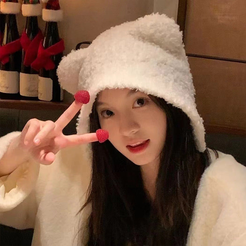 Women's Bear Ears Plush Hat Ear Protection Pullover Hat