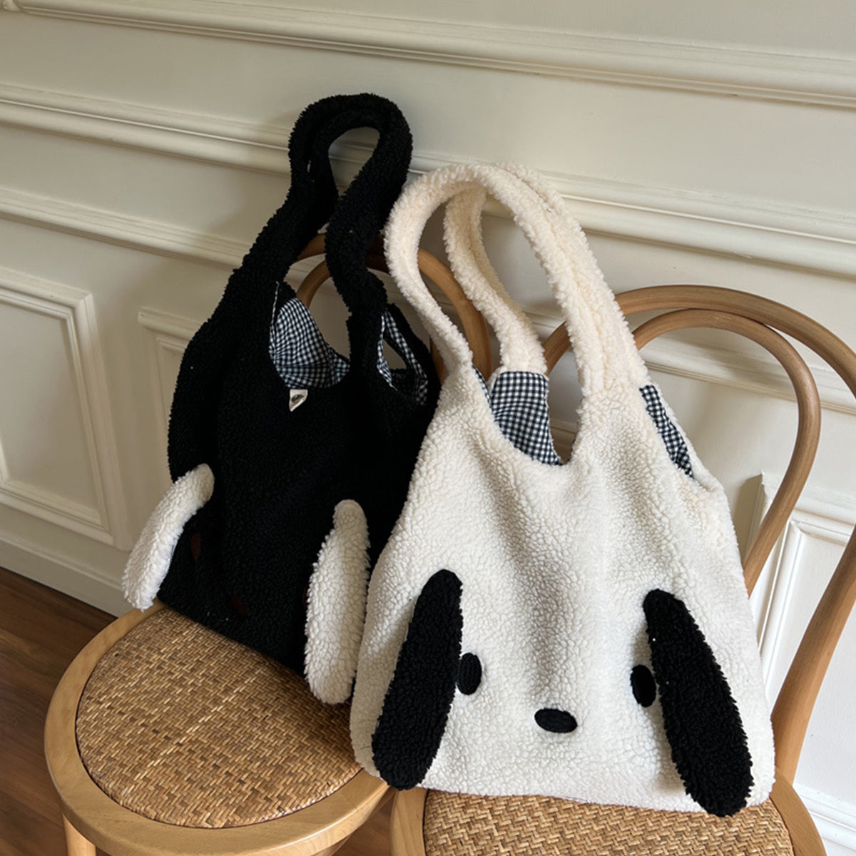 Lambskin Big Ears Bag Plush Dog Shoulder Bag Large Capacity Shopping Bag