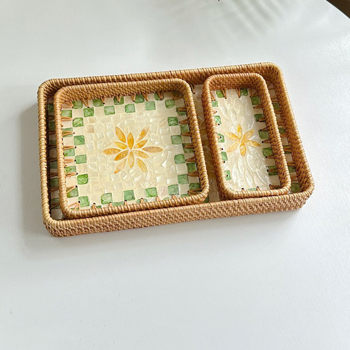 Rattan Shell Fruit Tray Rectangular Tray Three-Piece Set