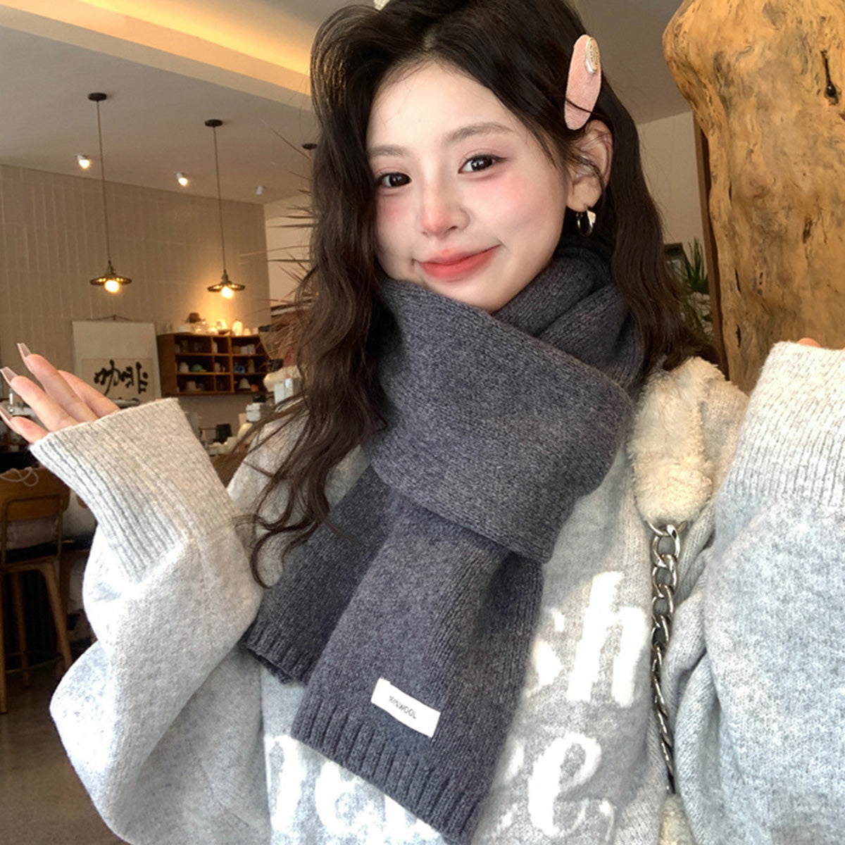 100% Sheep Wool Knitted Warm Thick Scarf