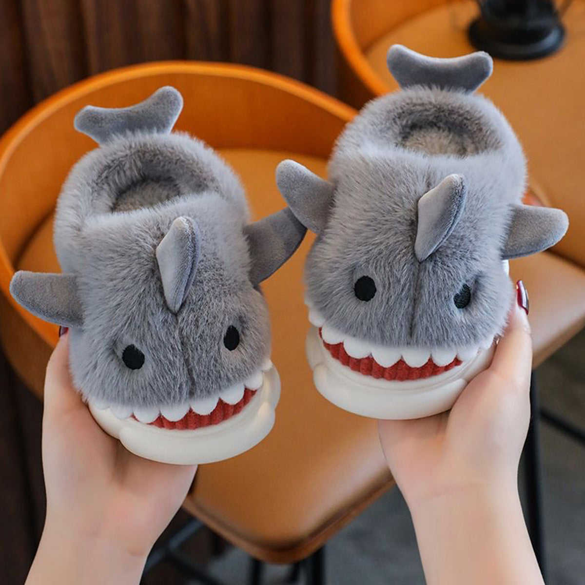 Boys Girls Cartoon Cute Shark Warm Slippers