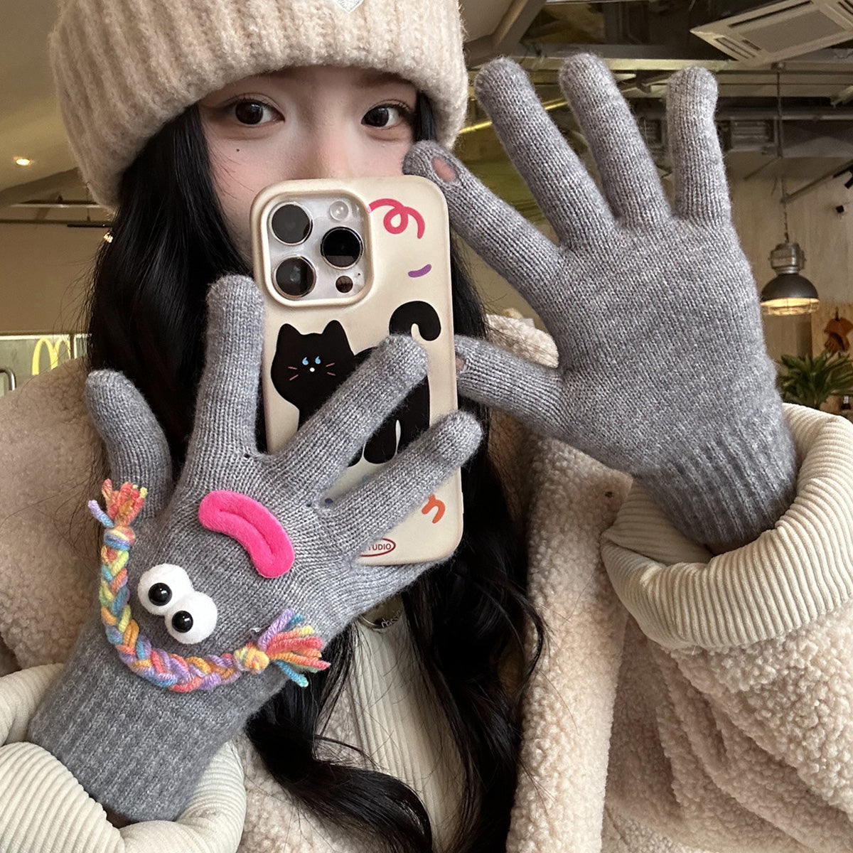 Funny Gloves Warm Fleece-lined Touch-screen Knitted Gloves