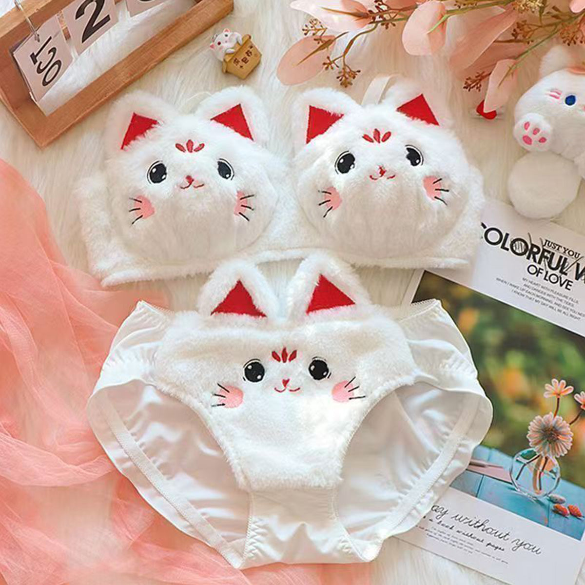 Girls Plush Underwear Rabbit Warm Set