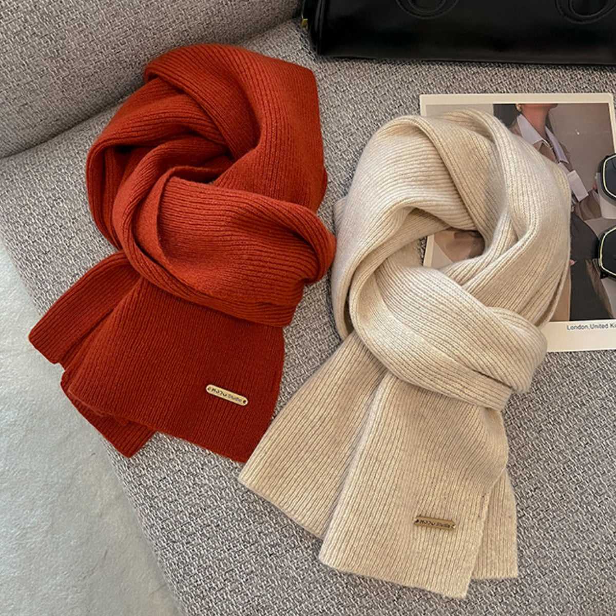 New Knitted Solid Color Small Scarf Thickened Scarf