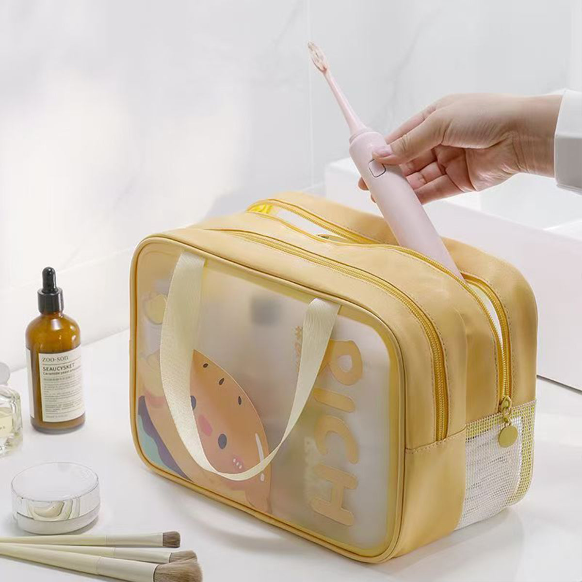 Large Capacity Portable Double-layer Cosmetic Toiletries Storage Bag