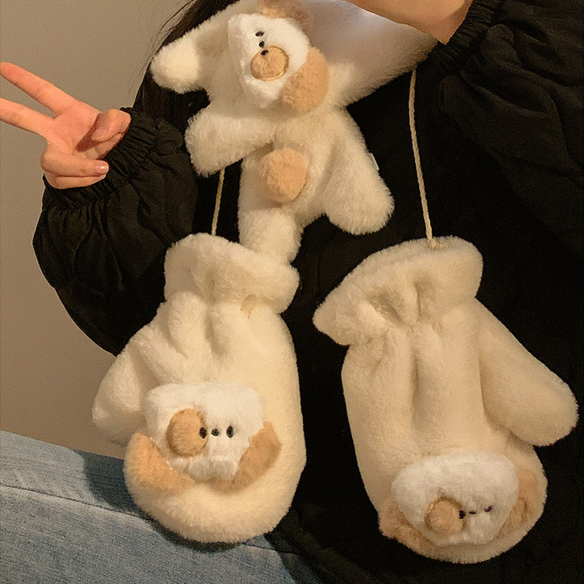 Cute Puppy Plush Scarf Short Cartoon Scarf Gloves