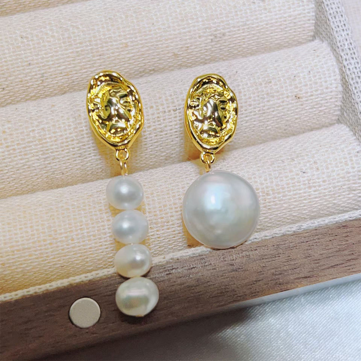 Simple Slender Baroque Opposite-Sex Pearl Earrings