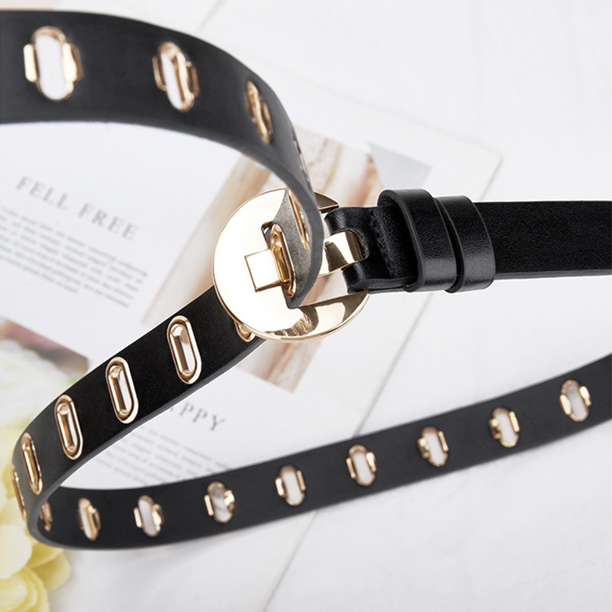 Multi-hole Round Buckle Steam Eyelet Jeans Belt