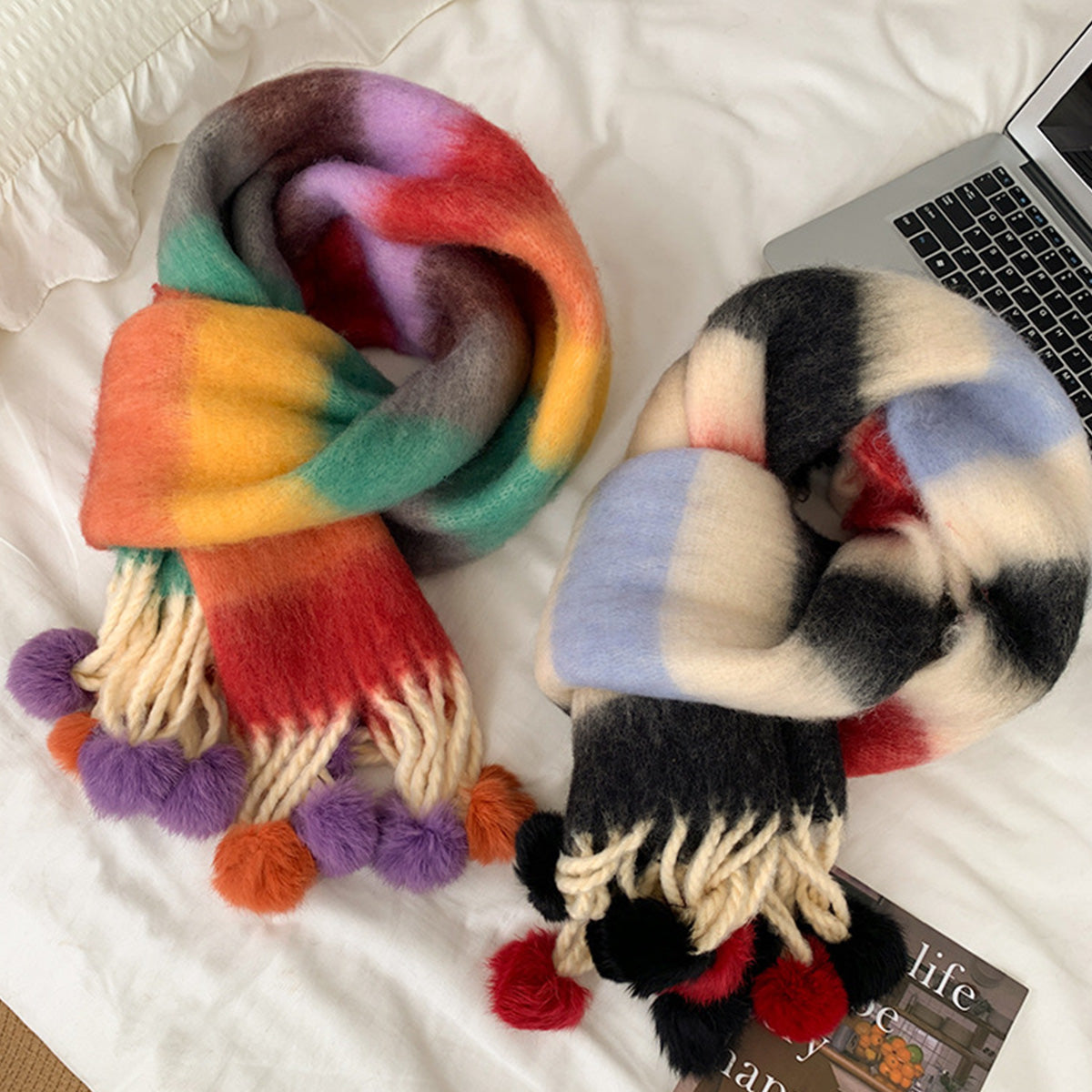 Women's Winter Color Matching Tassel Scarf