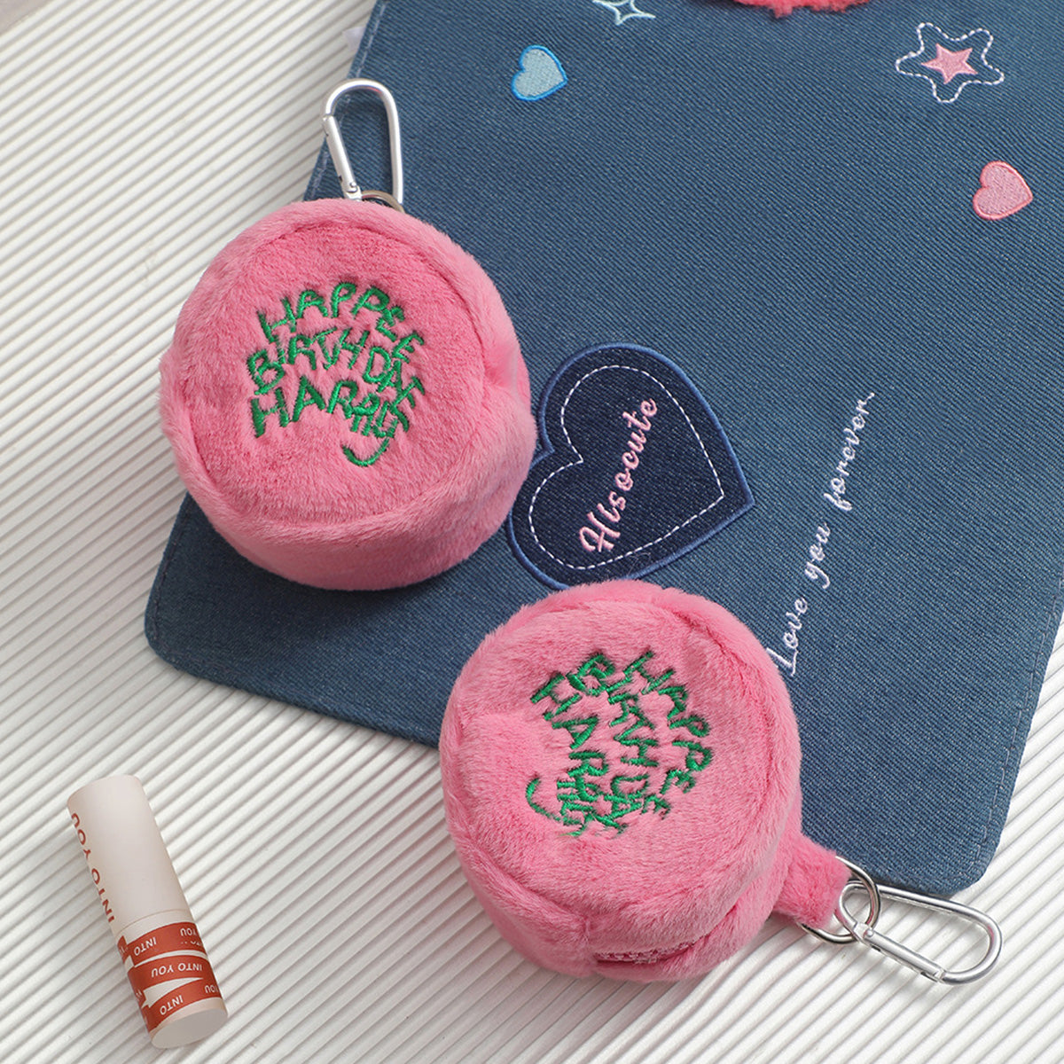 Korean Round Pink Plush Coin Purse