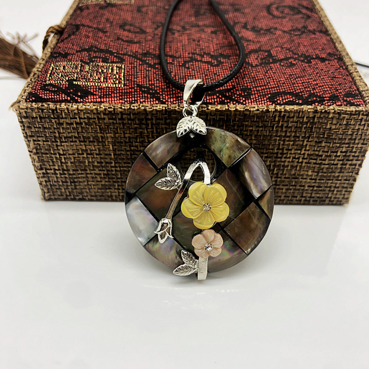 Shell Flower Necklace Tree of Life Braided Pendant