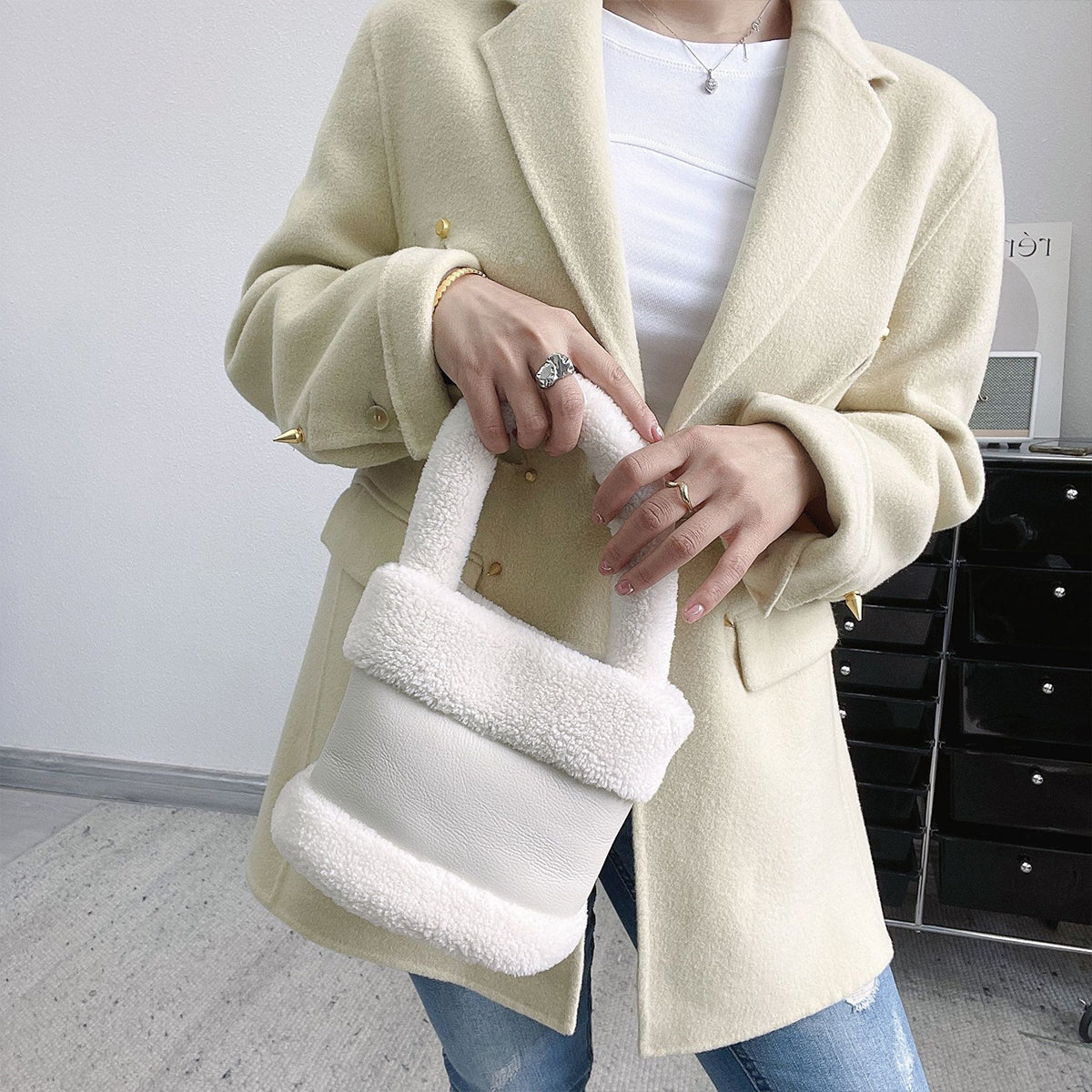 Furry Women Bag Leather Fur Fashionable Plush Bag Handbag