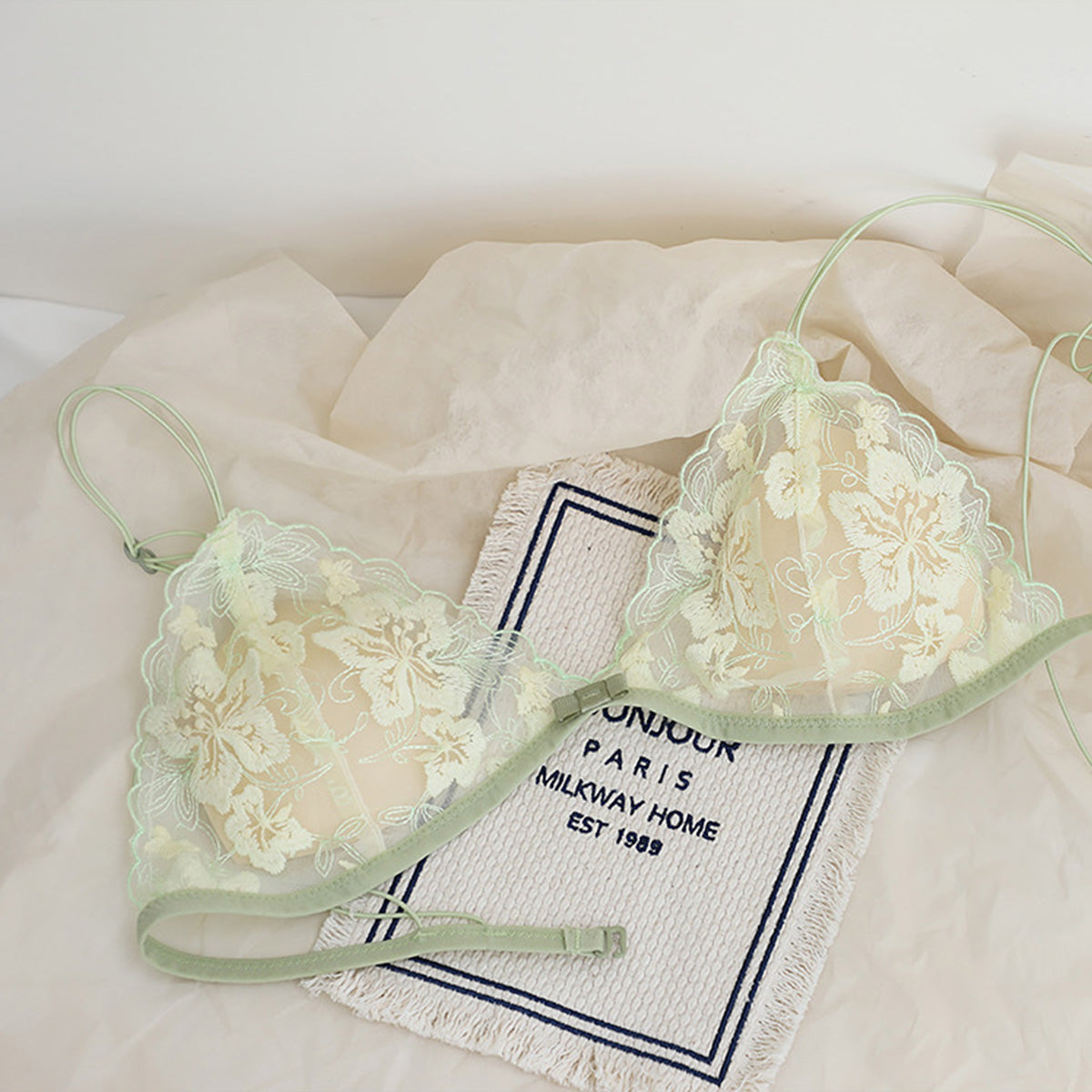 French Heavy Embroidery Lace Hollowed-Out Bra