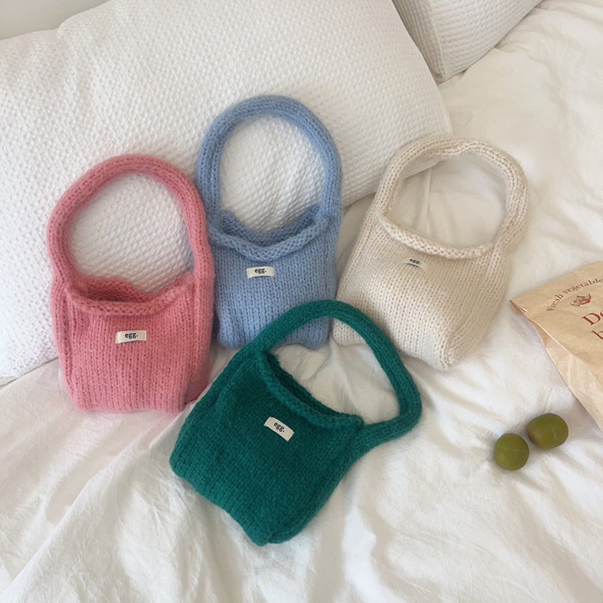 Autumn Winter Wool Knitted Solid Color Handbag