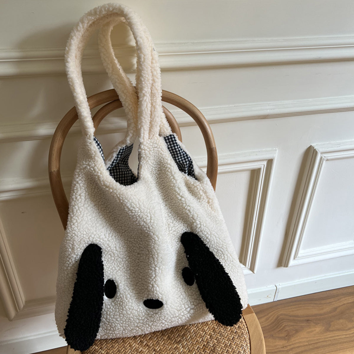 Lambskin Big Ears Bag Plush Dog Shoulder Bag Large Capacity Shopping Bag