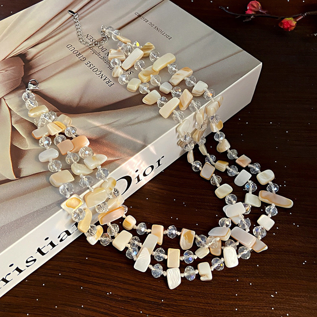Personalized Three-Layer Shell Crystal Beaded Necklace