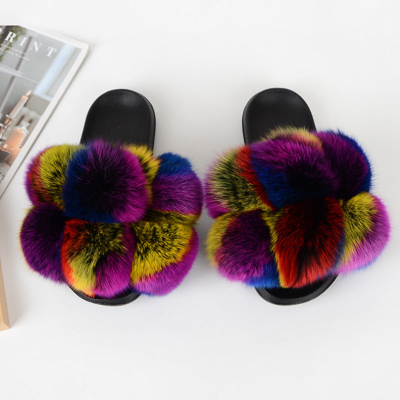 European American Fashion Fox Fur Slippers Women's Fur Slippers