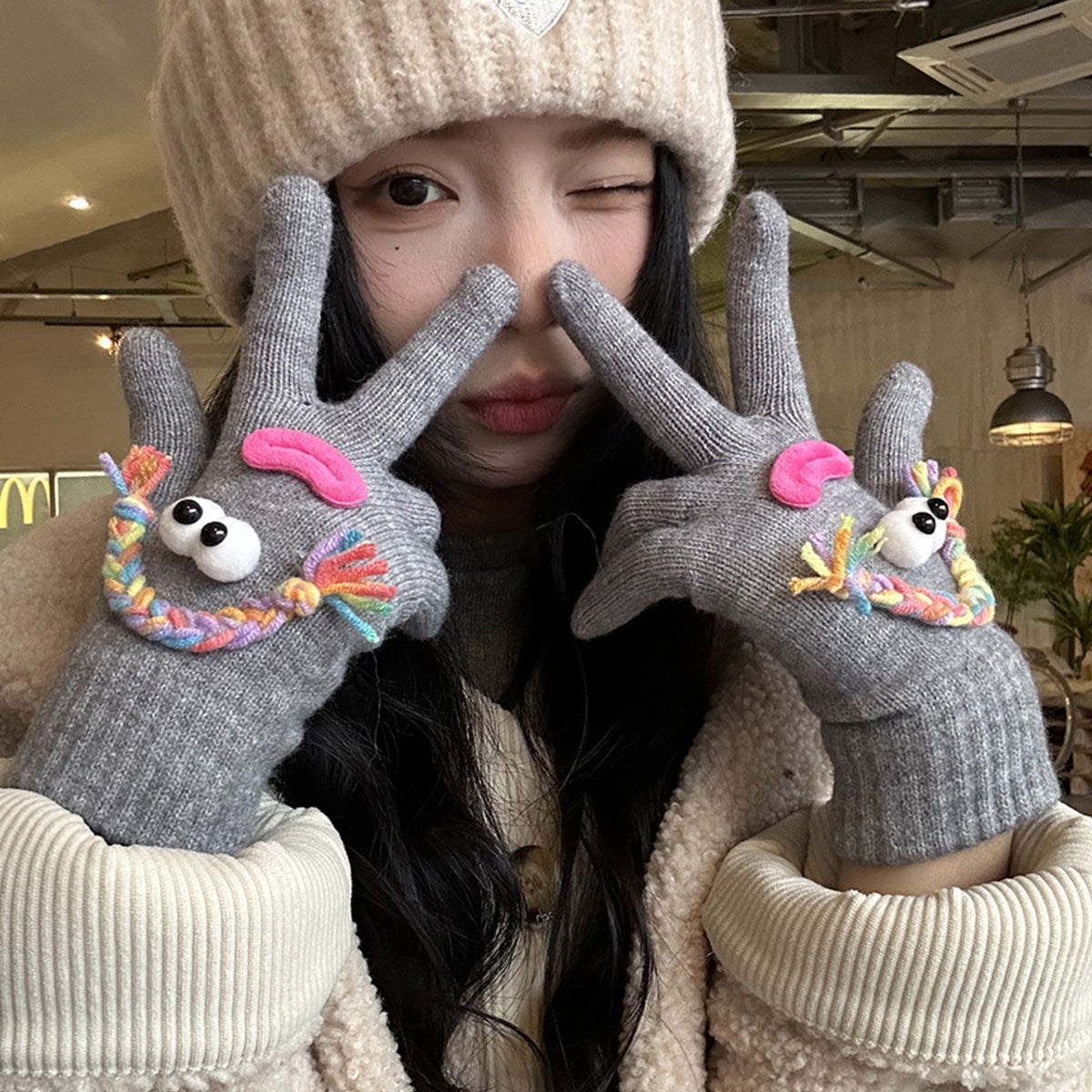 Funny Gloves Warm Fleece-lined Touch-screen Knitted Gloves