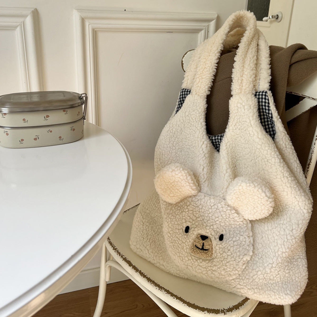 Cute Round-faced Bear Plush Shopping Bag